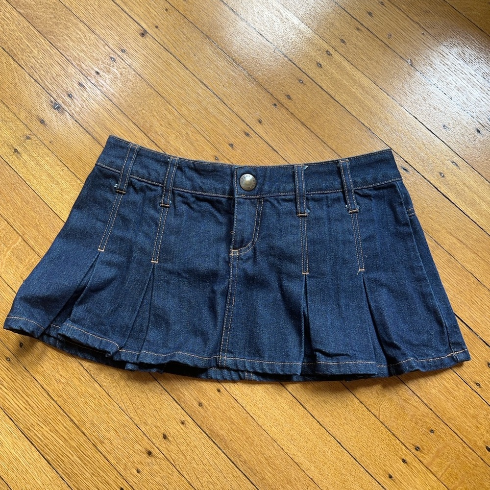 Dark Blue Pleated Denim Mini Skirt